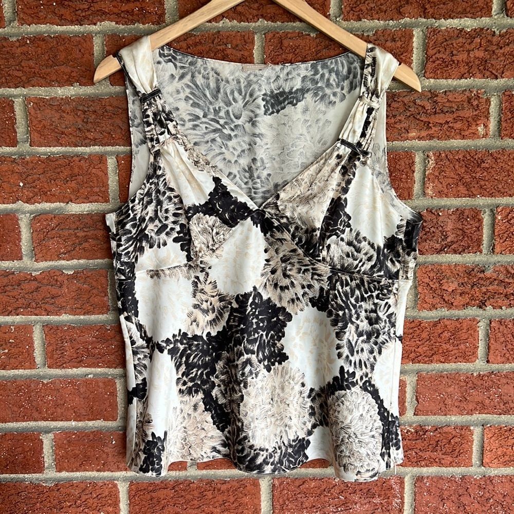 Magaschoni 100% silk sleeveless floral print beige black top Sz 14 XL